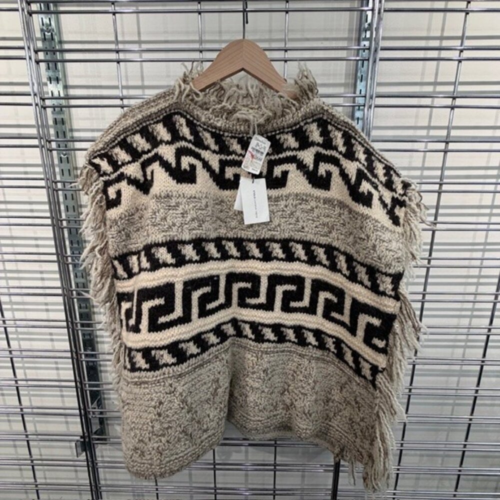 Isabel Marant Etoile M Cream Multi Knit Fringe Poncho